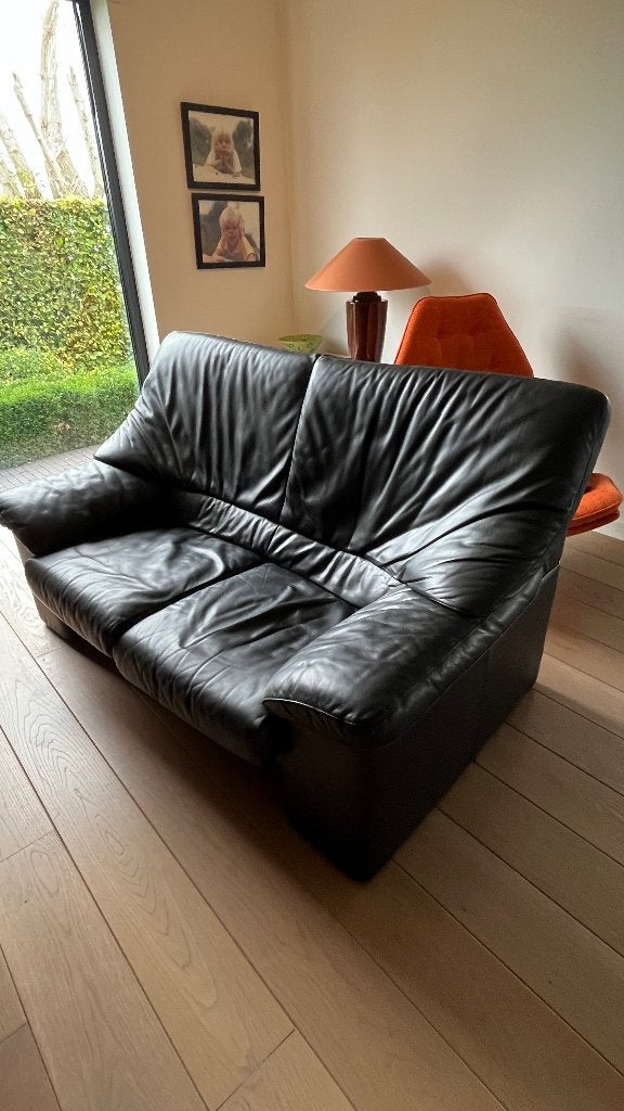 Zwart lederen tweezit merk Jori, Huis en Inrichting, Ophalen, Gebruikt, 150 tot 200 cm, Tweepersoons