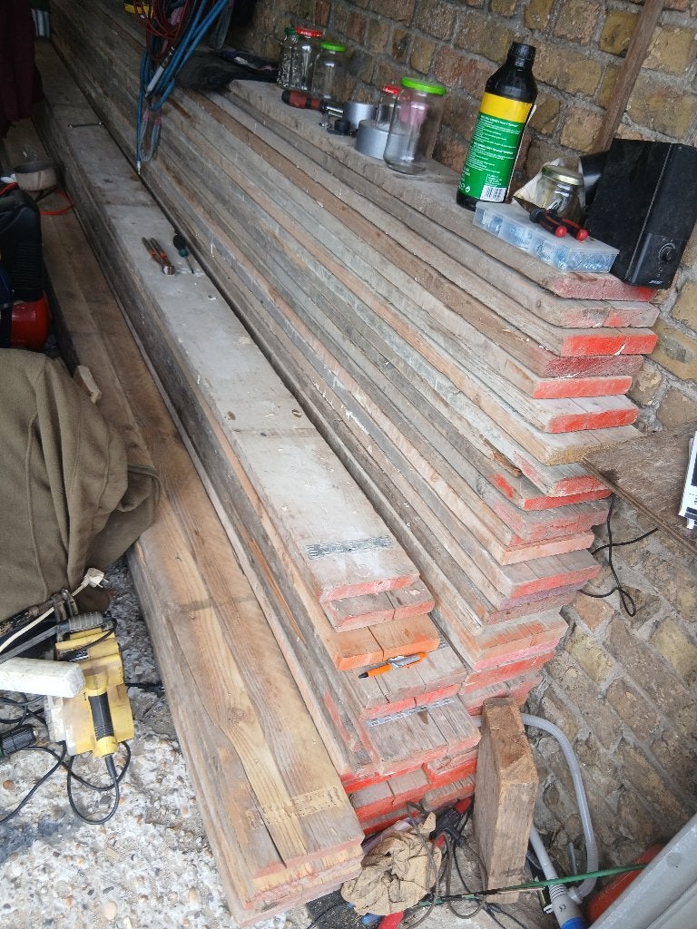 Steigerhout 53 lengtes van 5mx3cmx19,5cm., Bricolage & Construction, Bois & Planches, Planche, Bois d'échafaudage, 300 cm ou plus