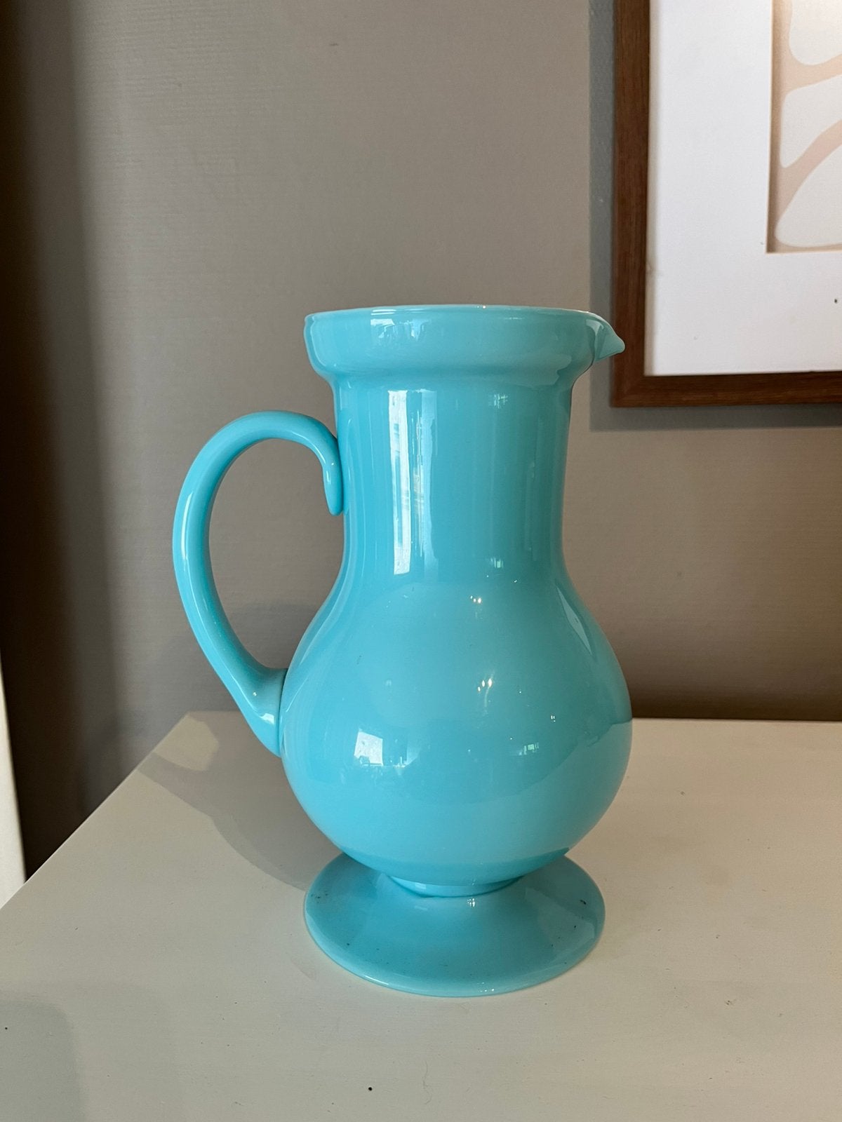 aiguière ou pichet de style Charles X en opaline turquoise, Maison & Meubles, Enlèvement, Comme neuf, Bleu