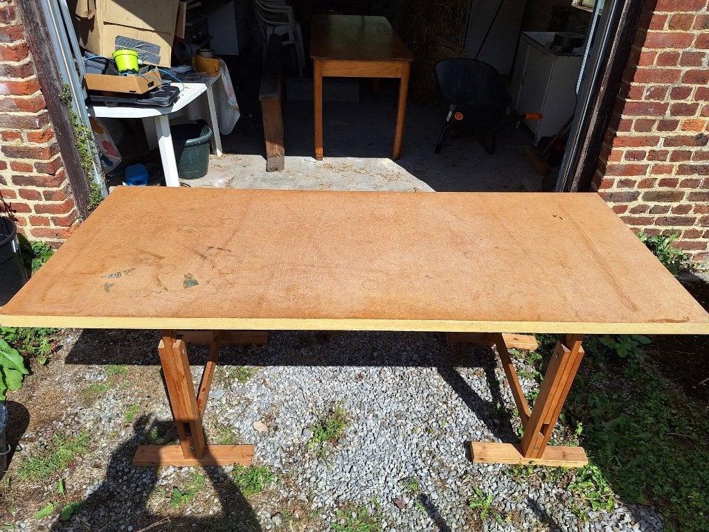 Table : plateau et tréteaux réglables, Bricolage & Construction, Enlèvement, Utilisé, 70 à 120 cm