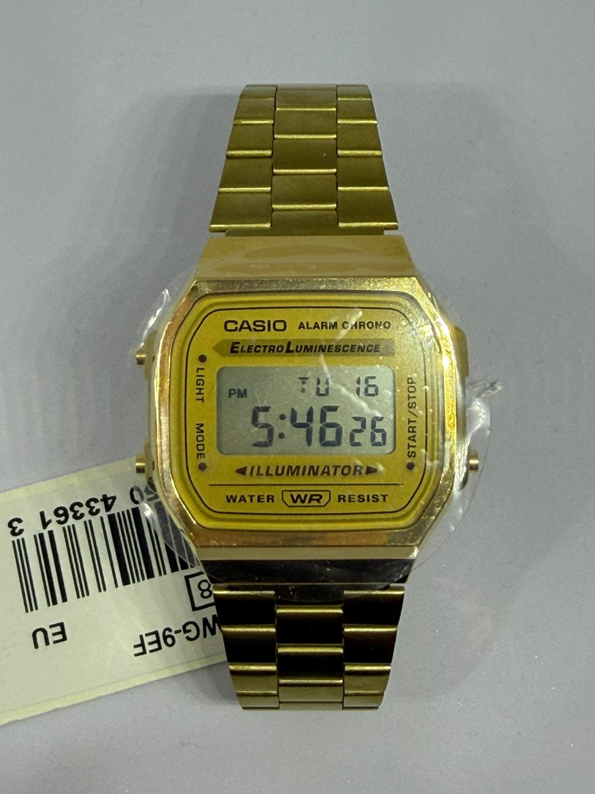 Te koop Casio A168WG-9 36 mm nieuw ongedragen, Casio, Nieuw, Ophalen of Verzenden, Goud