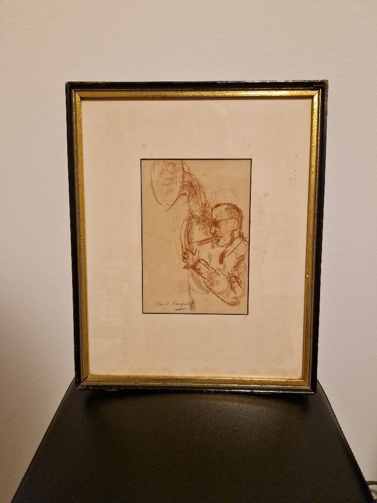 Kader werk van Julien Van de Veegaete, Antiek en Kunst, Ophalen of Verzenden, Achter glas, Tekening, Portret of Personen