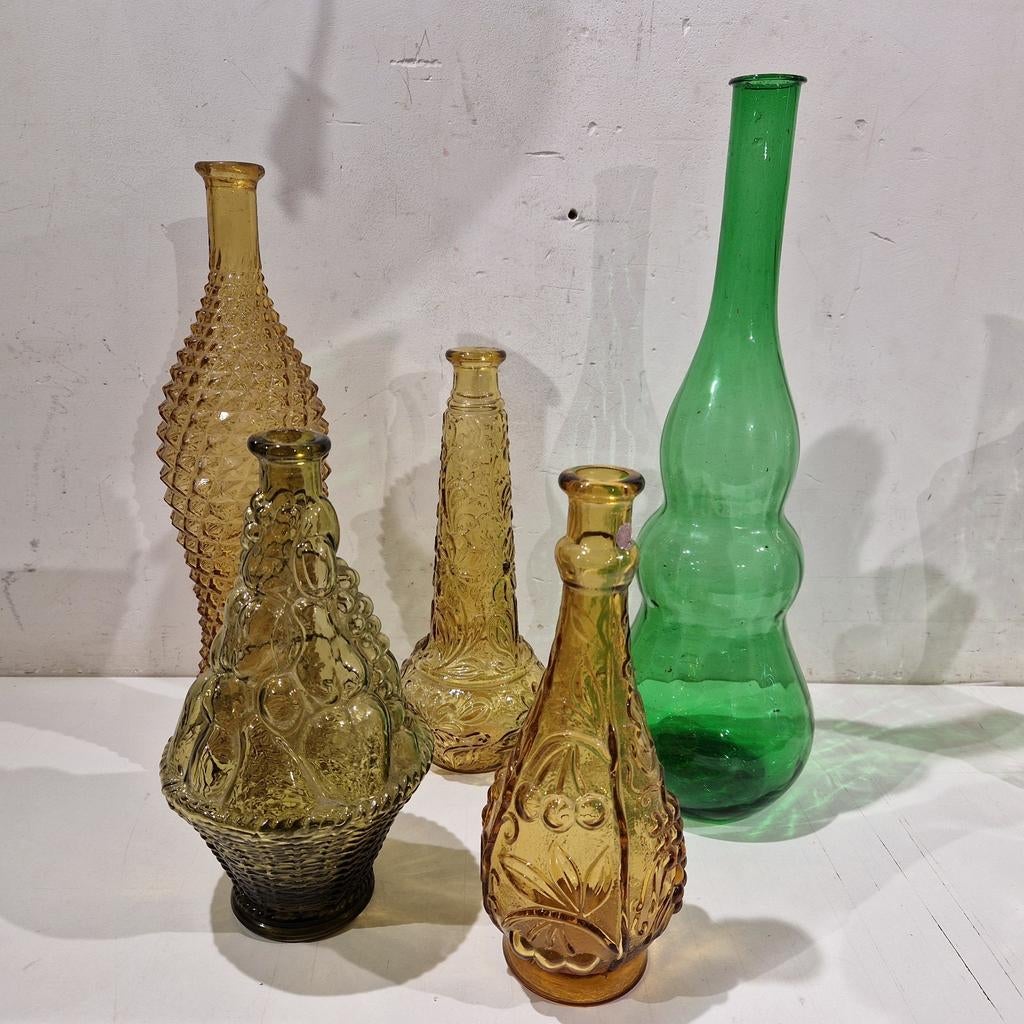 Set van 5 grote empoli glas karaf decanter genie bottle, Antiek en Kunst, Ophalen of Verzenden