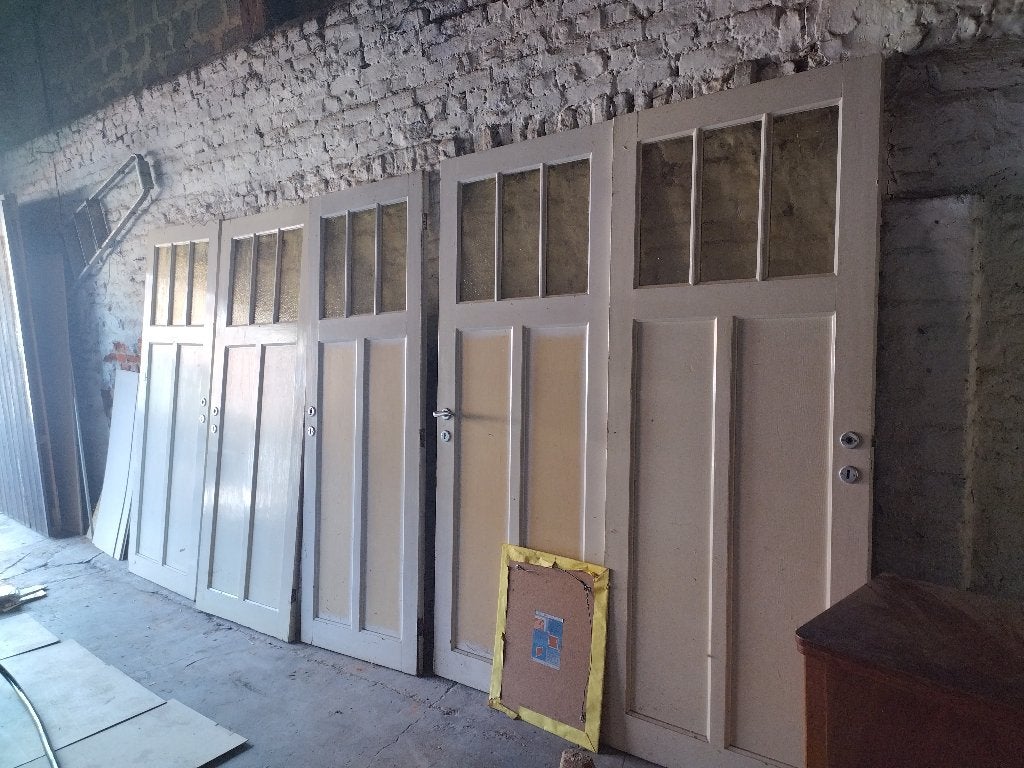 Lot de 5 portes anciennes en chêne avec vitrage teinté, Bricolage & Construction, Enlèvement, Utilisé