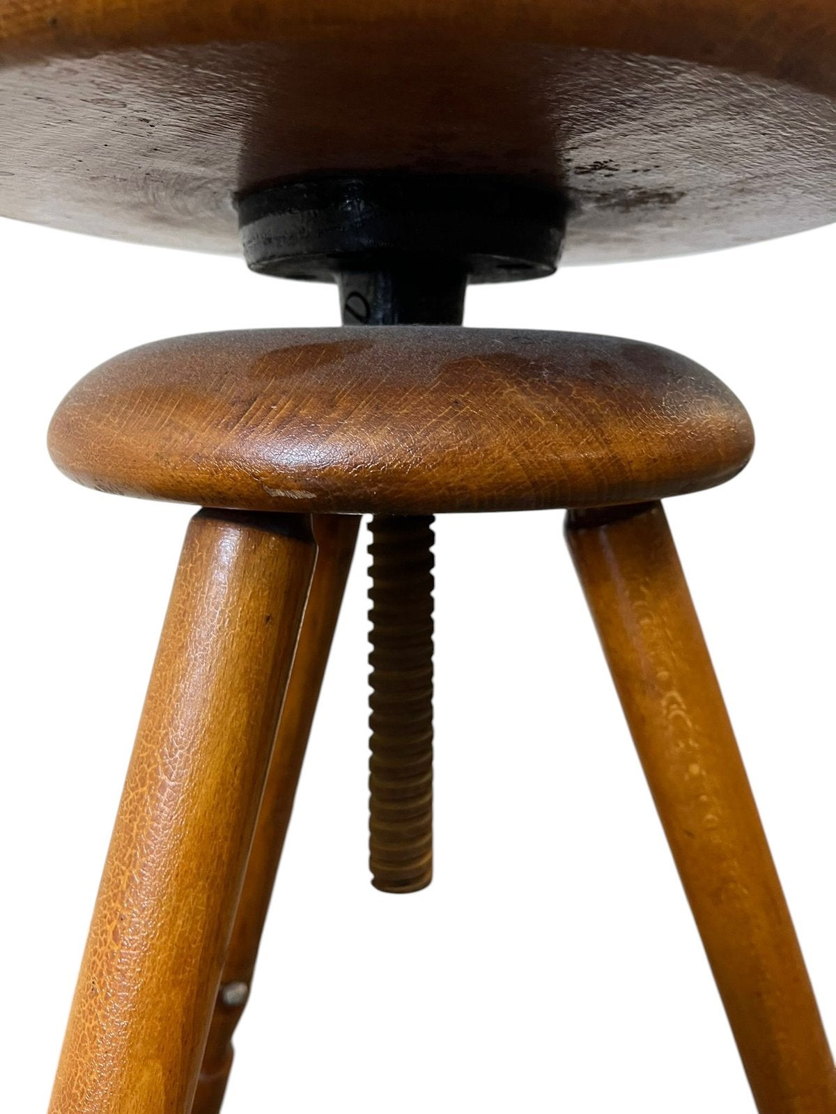 Vintage industriële houten atelier kruk / stool / werkkruk, Verzenden, Gebruikt, Hout