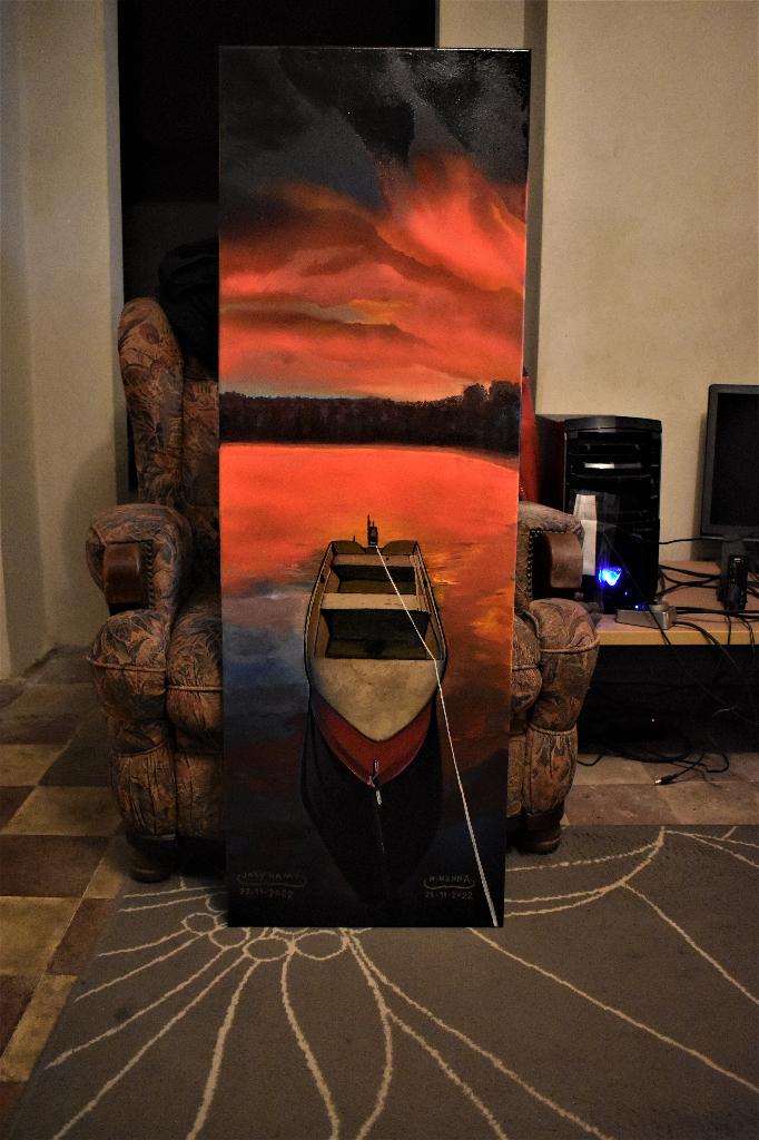 Paysage kayak rouge, par joky kamo, Enlèvement, Peinture à l'huile, Paysage, Toile