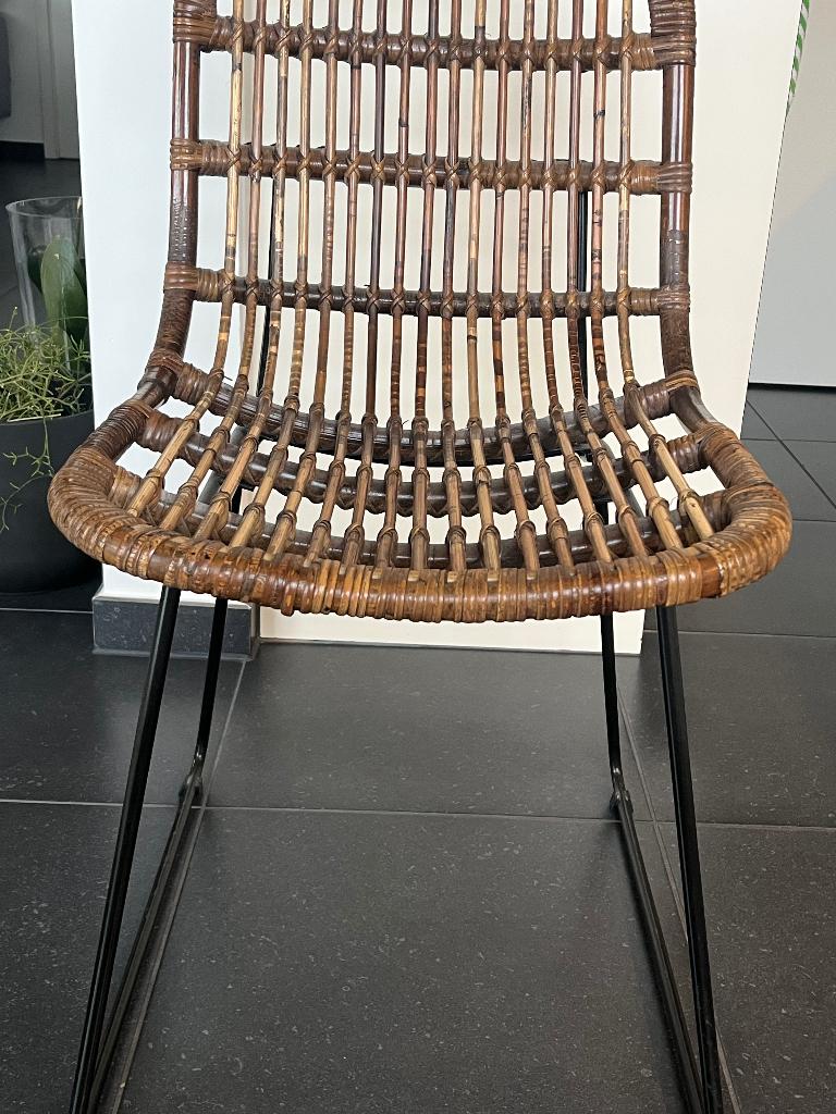 Geweven stoelen met zwart gietijzer, Maison & Meubles, Chaises, Osier ou Rotin, Comme neuf, Enlèvement, Deux