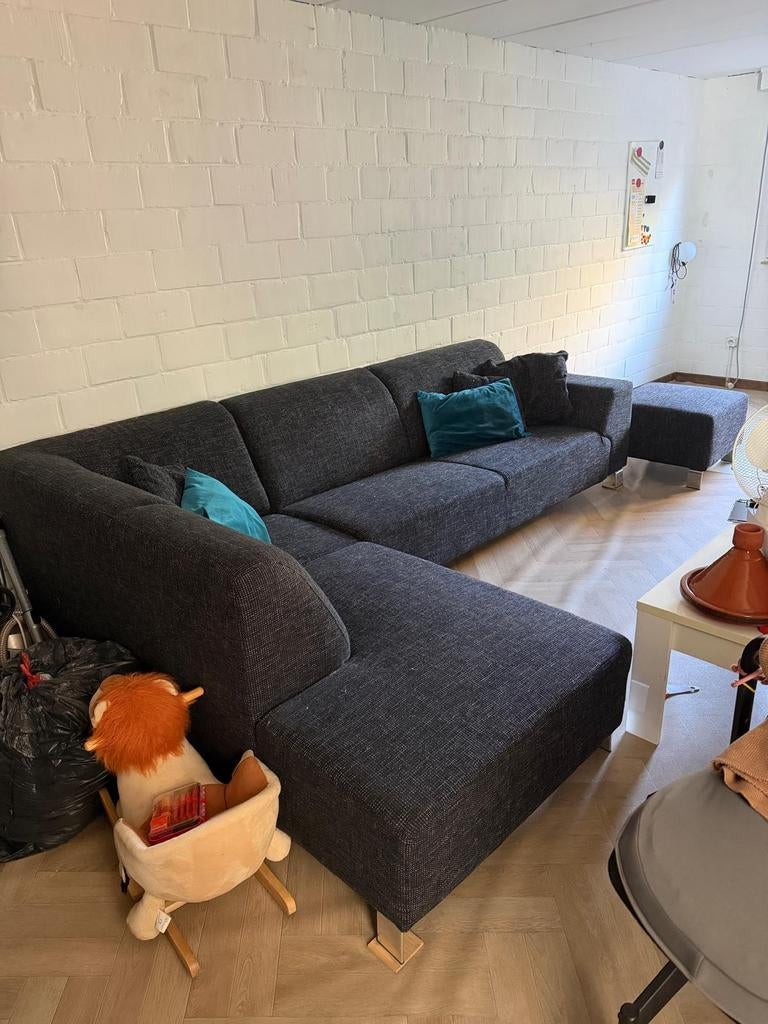 Hoekbank + Poef, Maison & Meubles, Canapés | Coins salons complets, Tissus, Enlèvement