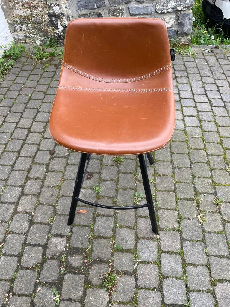 Chaise style industriel en cuir marron piètement métal noir, Enlèvement, Comme neuf, Cuir