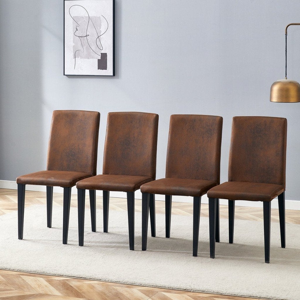 Lot de 4 chaises de salle à manger, Neuf, Tissu tissé marron foncé + pieds en métal noir, Enlèvement ou Envoi, Brun