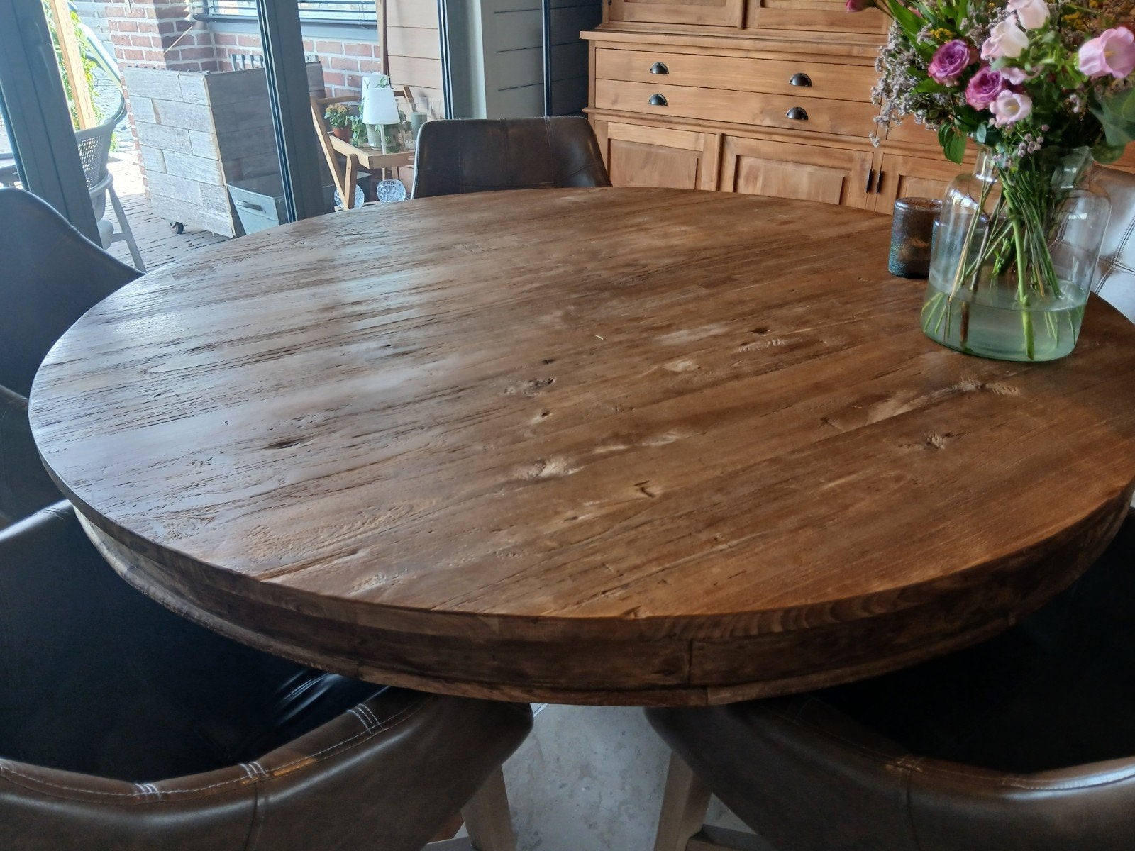 eetkamertafel teak massief, Huis en Inrichting, Ophalen, Vijf personen of meer, Teakhout, Rond