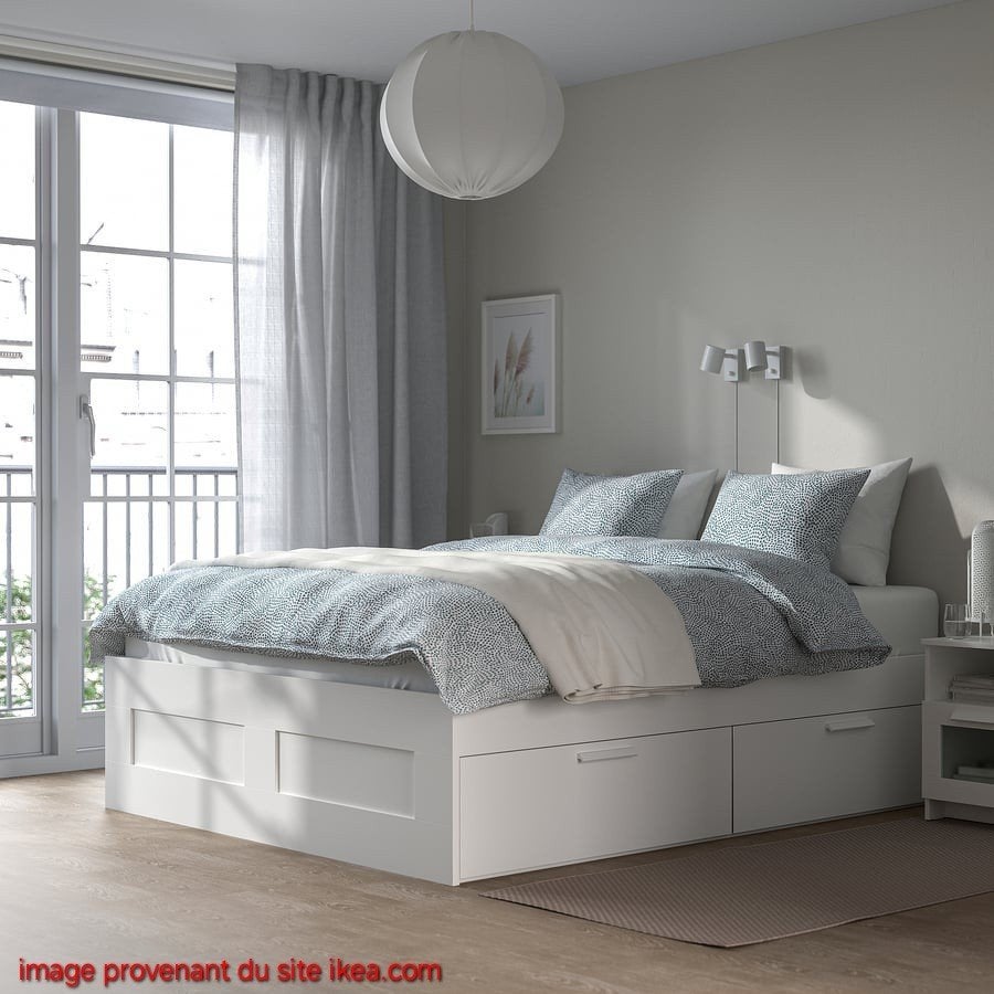 IKEA BRIMNES 160200 bed met 4 opbergladen — Bla, Ophalen, Wit, 200 cm