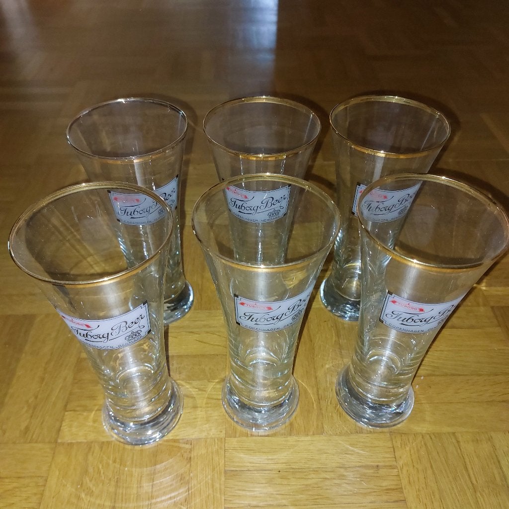 6 vieux verres Tuborg, Enlèvement, Comme neuf, Verre à bière