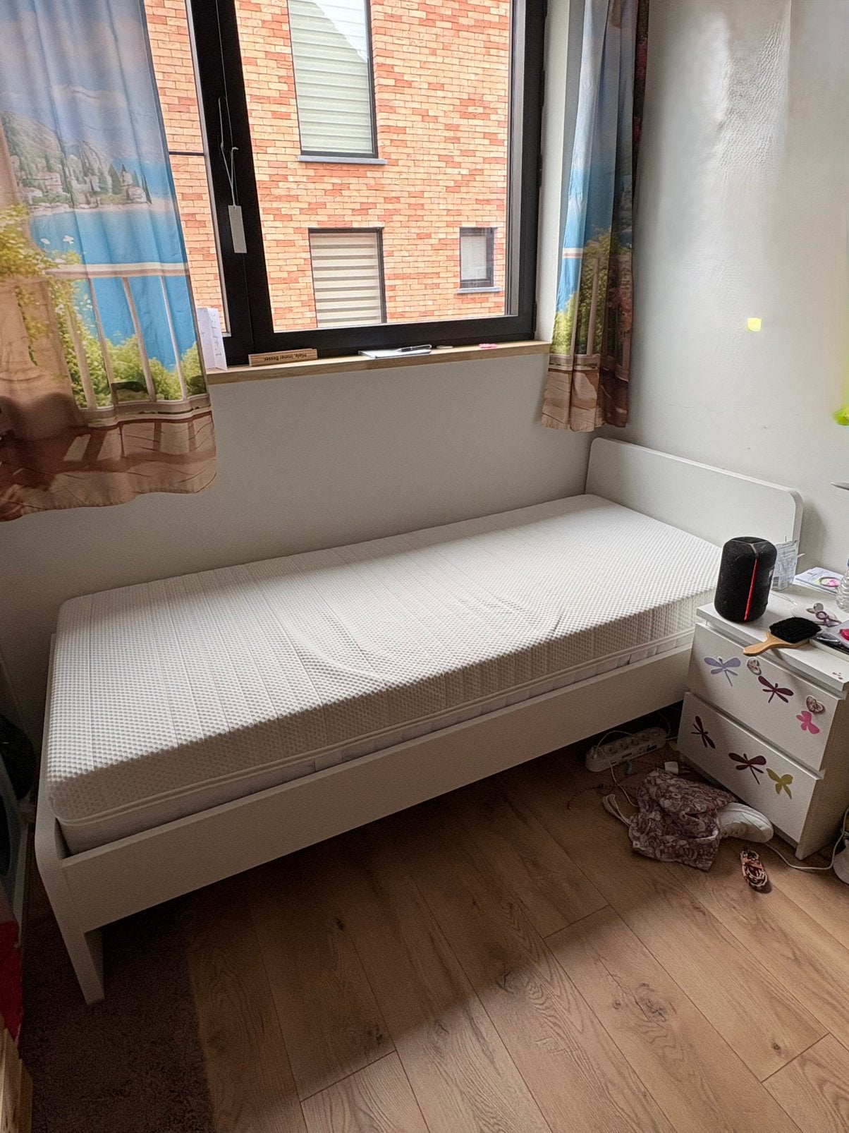 ASKVOLL bedframe wit 90x200 cm + lattenbodem, Huis en Inrichting, Ophalen, 90 cm, Eenpersoons, Wit