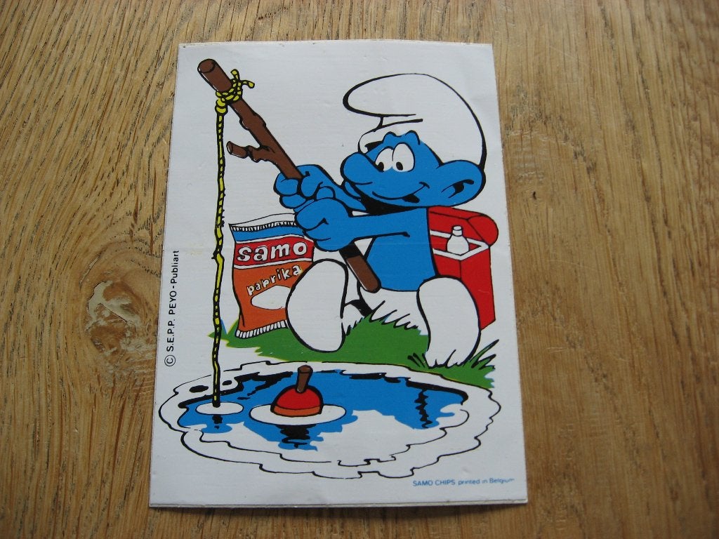 Vintage Sticker Smurfen Sepp Peyo Samo Chips, Verzamelen, Ophalen of Verzenden, Nieuw, Overige typen
