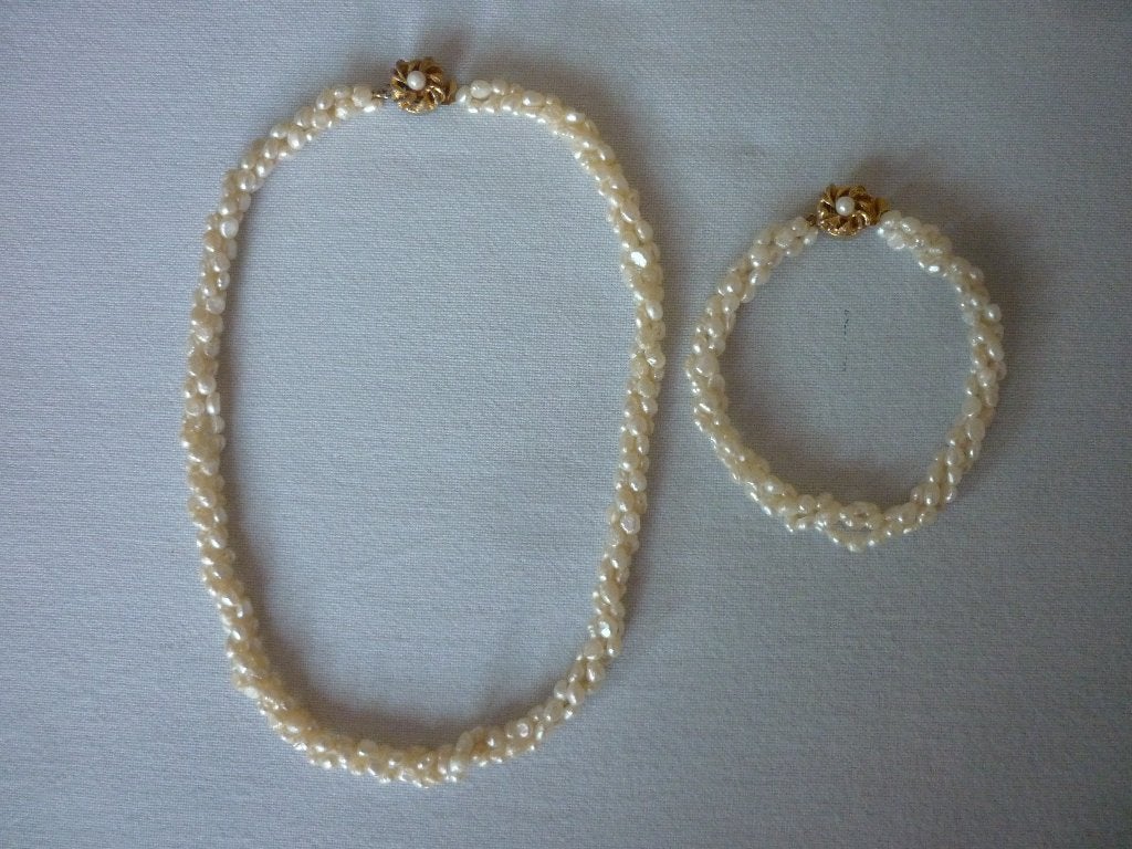Halsketting + Armband in Zoetwaterparels, Bijoux, Sacs & Beauté, Colliers, Enlèvement ou Envoi, Comme neuf, Autres couleurs, Pierre ou Minéral