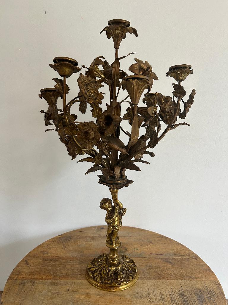 Vergulde bronzen kandelaar uit de Napoleon III-periode, Antiek en Kunst, Ophalen of Verzenden, Brons