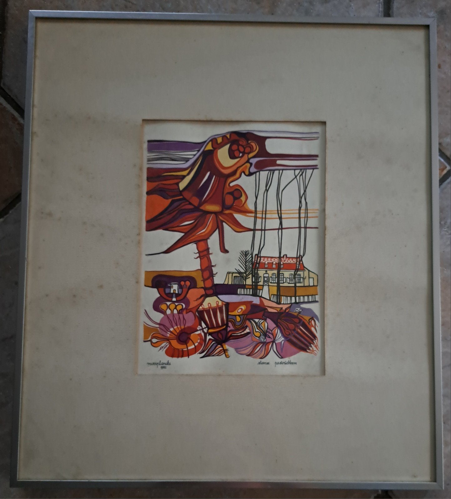 Marc Vanplancke - Olen - Olense pastoriebloem, Antiek en Kunst, Kunst | Litho's en Zeefdrukken, Met glas, Lithografie, Abstract