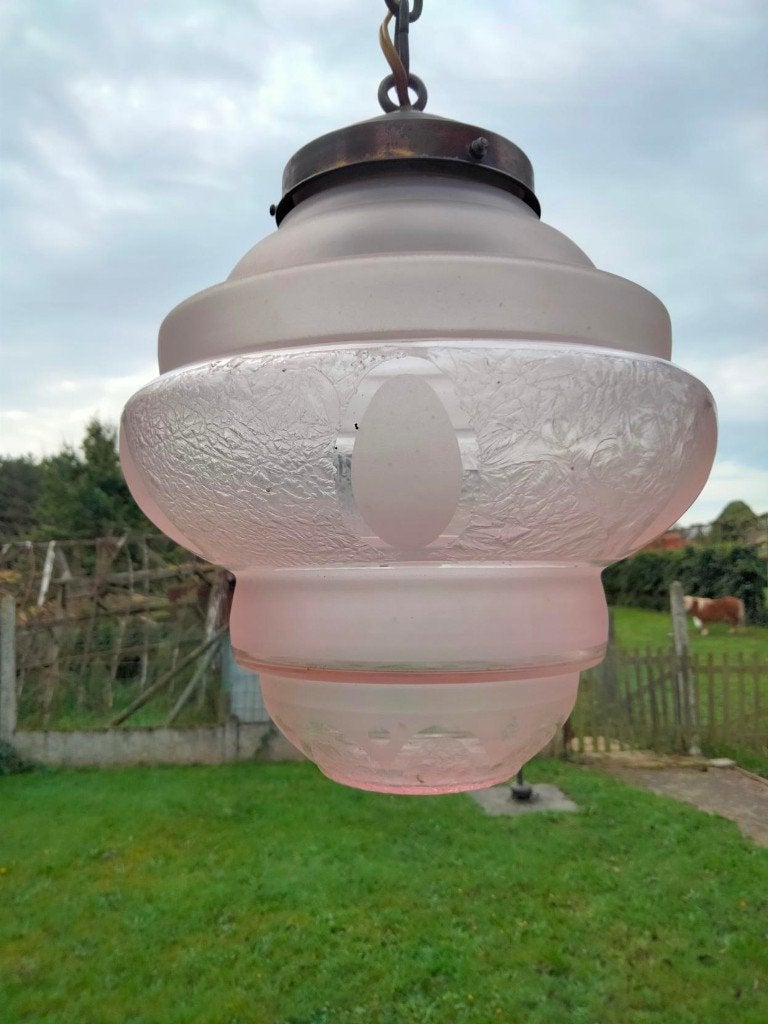 Art Deco glazen hanglamp lamp Frost Booms Glas, Antiek en Kunst, Antiek | Verlichting, Ophalen