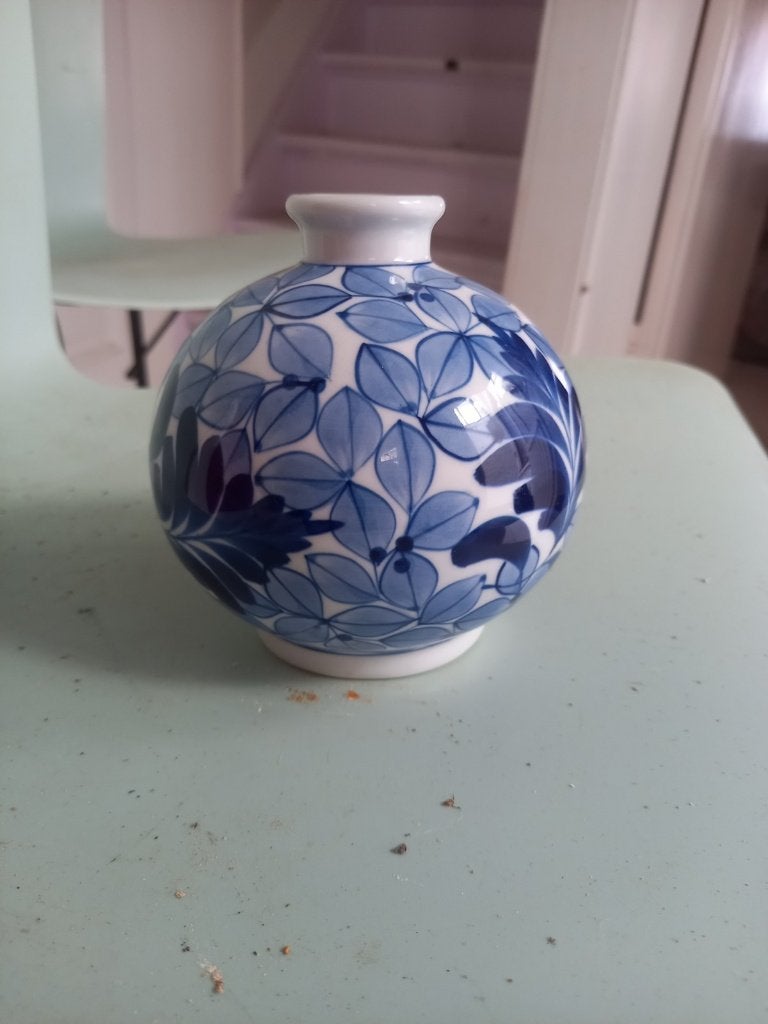 blauw/wit vaasje, Ophalen of Verzenden, Gebruikt, Geschikt voor droogbloemen, Blauw