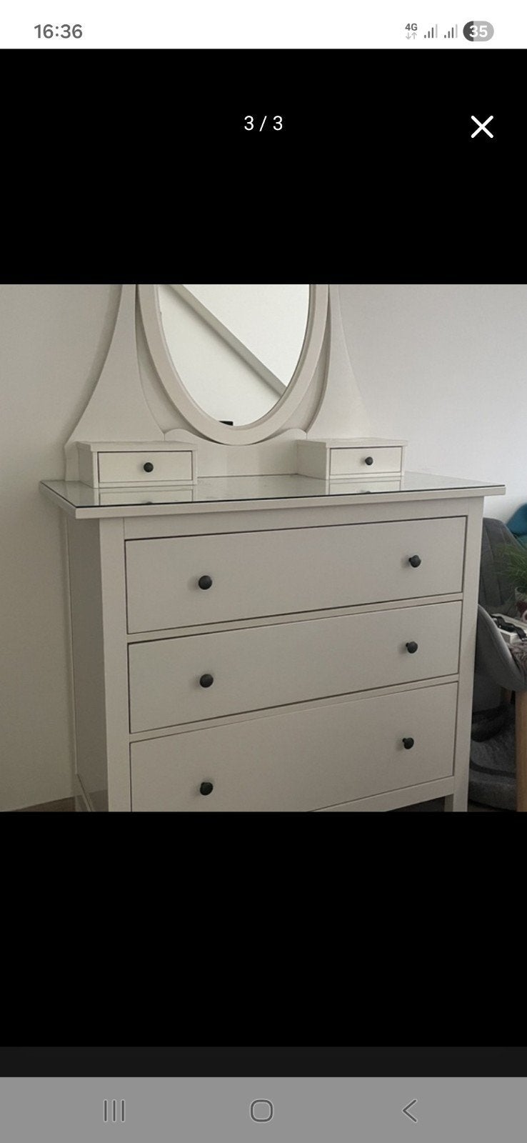 Commode 3 tiroirs hemnes ikea avec miroir (maquilleuse), Enlèvement