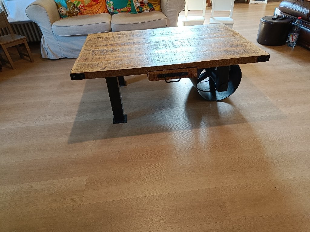 Table Basse BARAK 7 – Rouleau Compresseur Manguier/Métal, 100 à 150 cm, Autres essences de bois, Comme neuf, Enlèvement