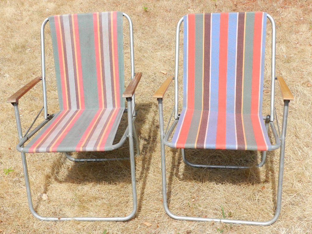 Vintage opvouwbare fauteuils, in canvas, jaren 60, Ophalen of Verzenden, Gebruikt