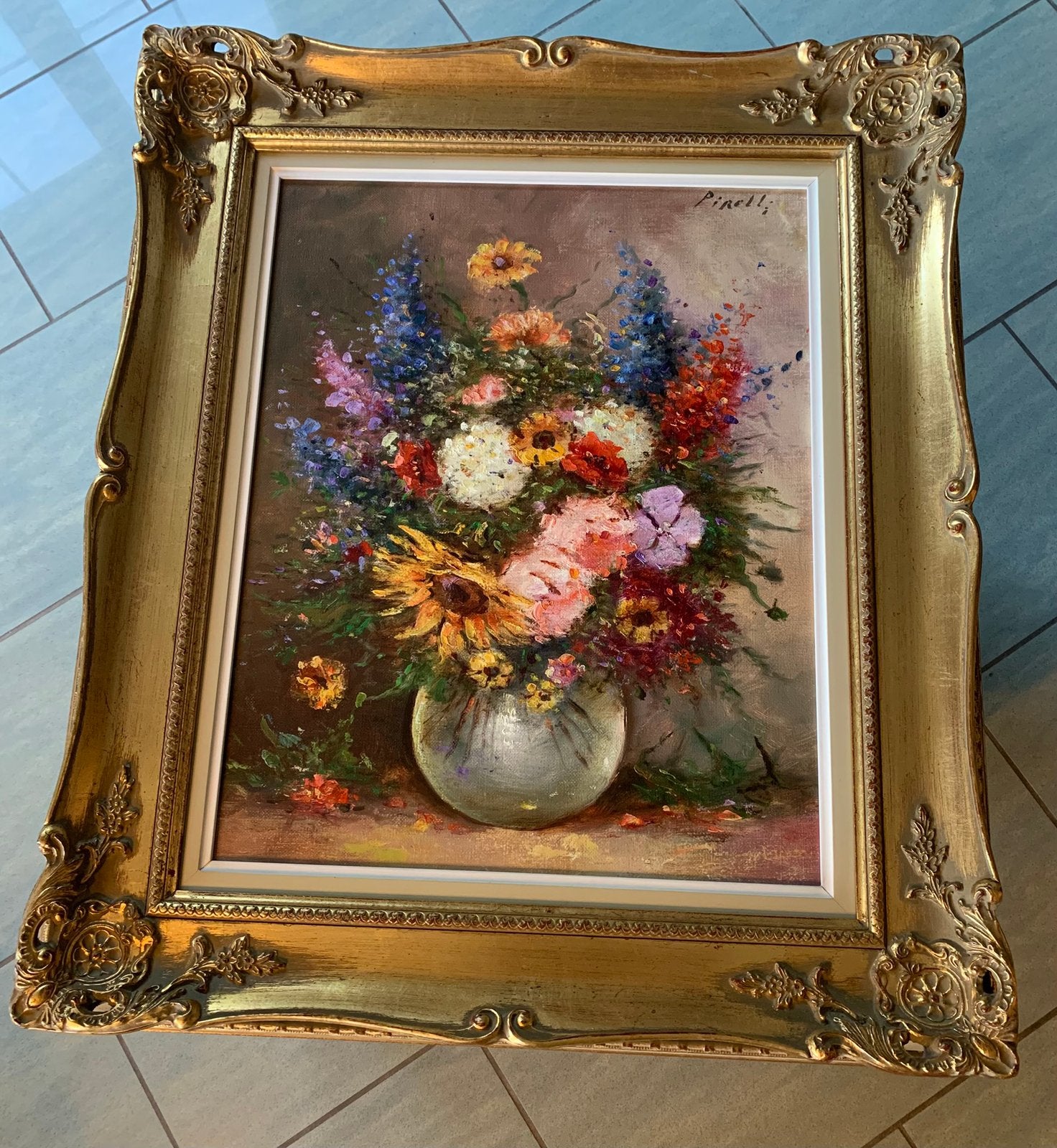 Peinture à l’huile, signée, joliment encadrée., Antiquités & Art, Enlèvement, Fleurs
