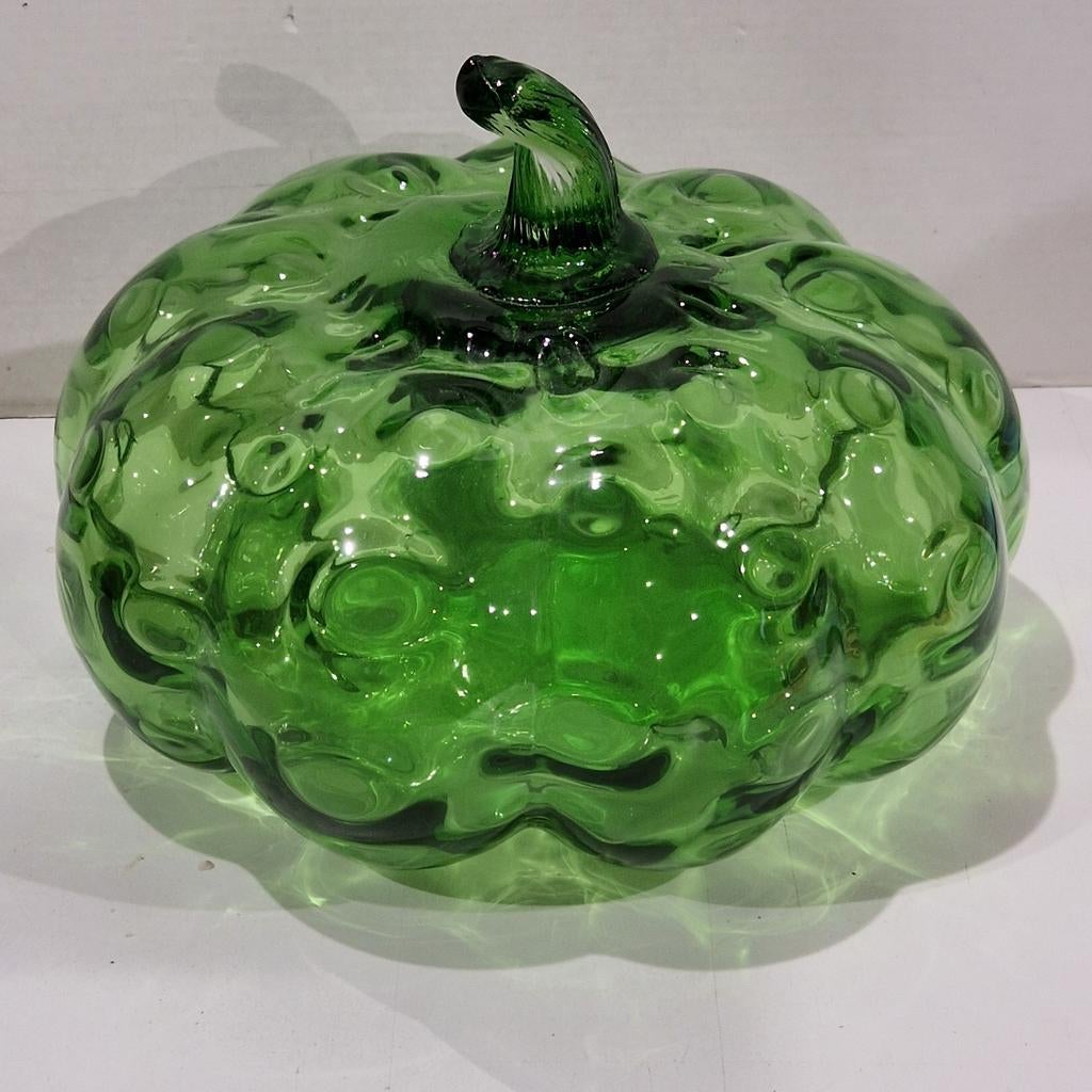 Decoratieve zware glazen groen pompoen , 24cm groot, Antiek en Kunst, Ophalen of Verzenden