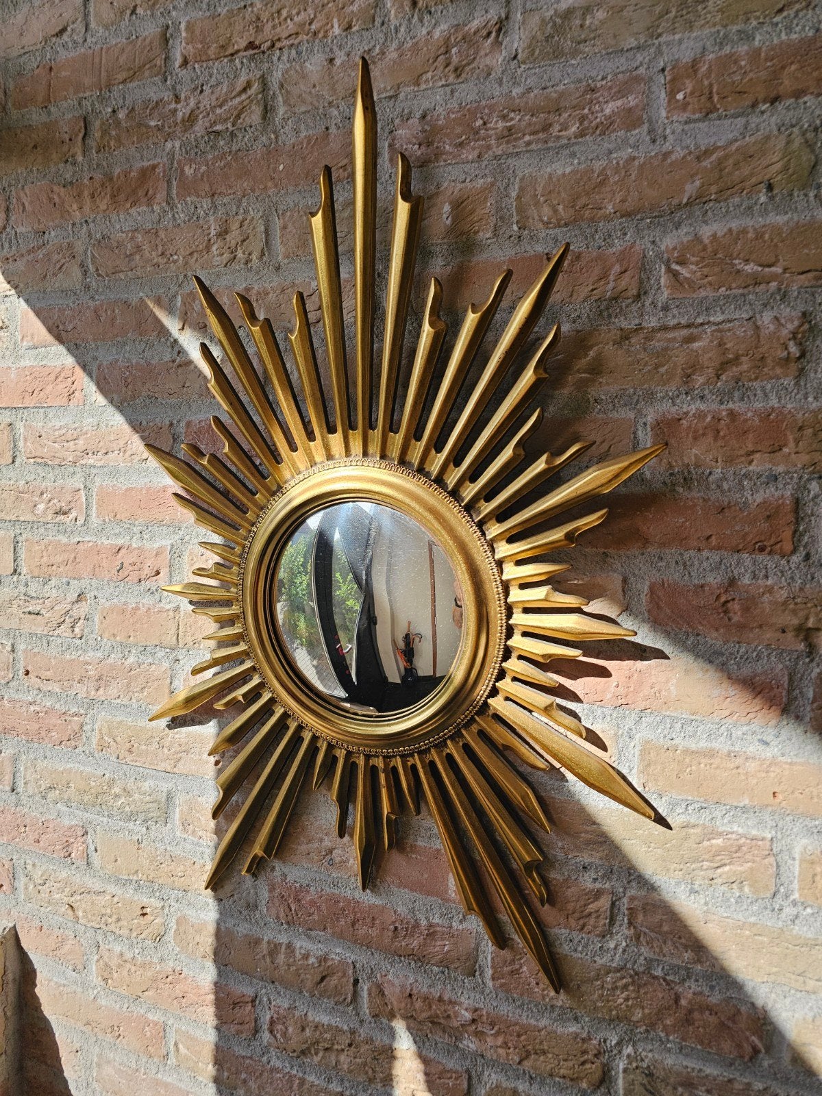 Vintage gouden zonnespiegel / Sunburst spiegel – retro – 75, Minder dan 50 cm, Gebruikt, Ophalen of Verzenden, Minder dan 100 cm