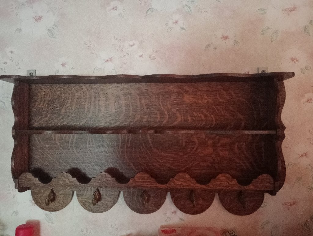 Vintage donker eik etagere met haken, Huis en Inrichting, Ophalen, Etagère, Met ophangsysteem, Zo goed als nieuw