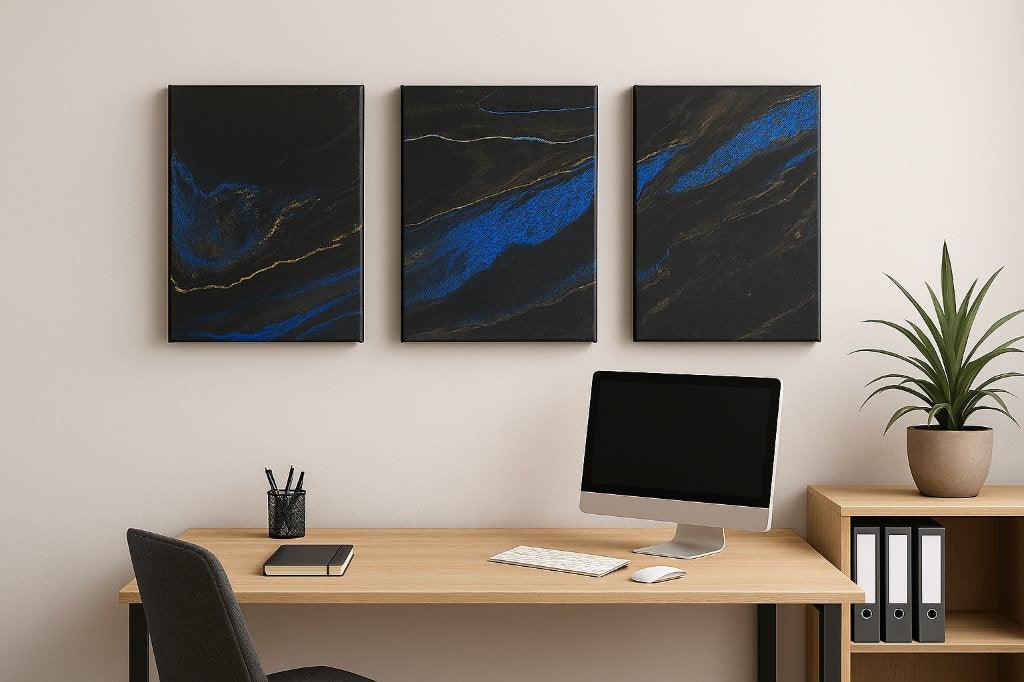 Abstract Modern Acryl canvas 30*40cm - 3stuks - zwart/blauw, Ophalen of Verzenden