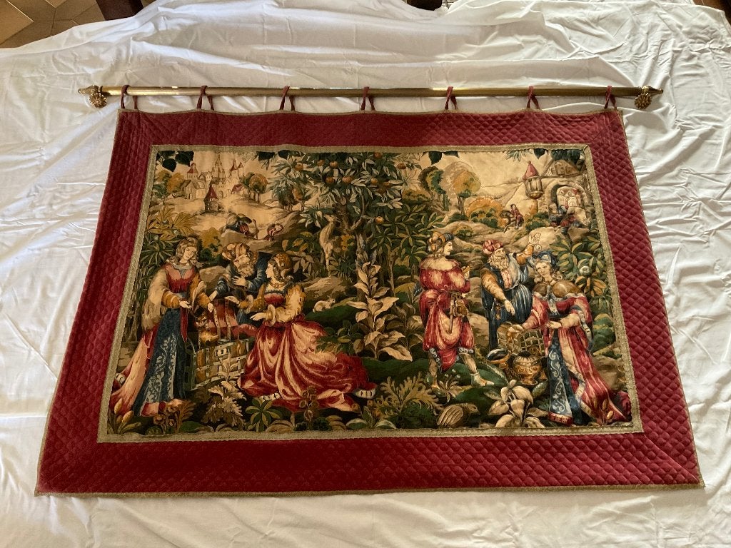 Wandtapijt  / Gobelin met koperen stang / roede, Ophalen