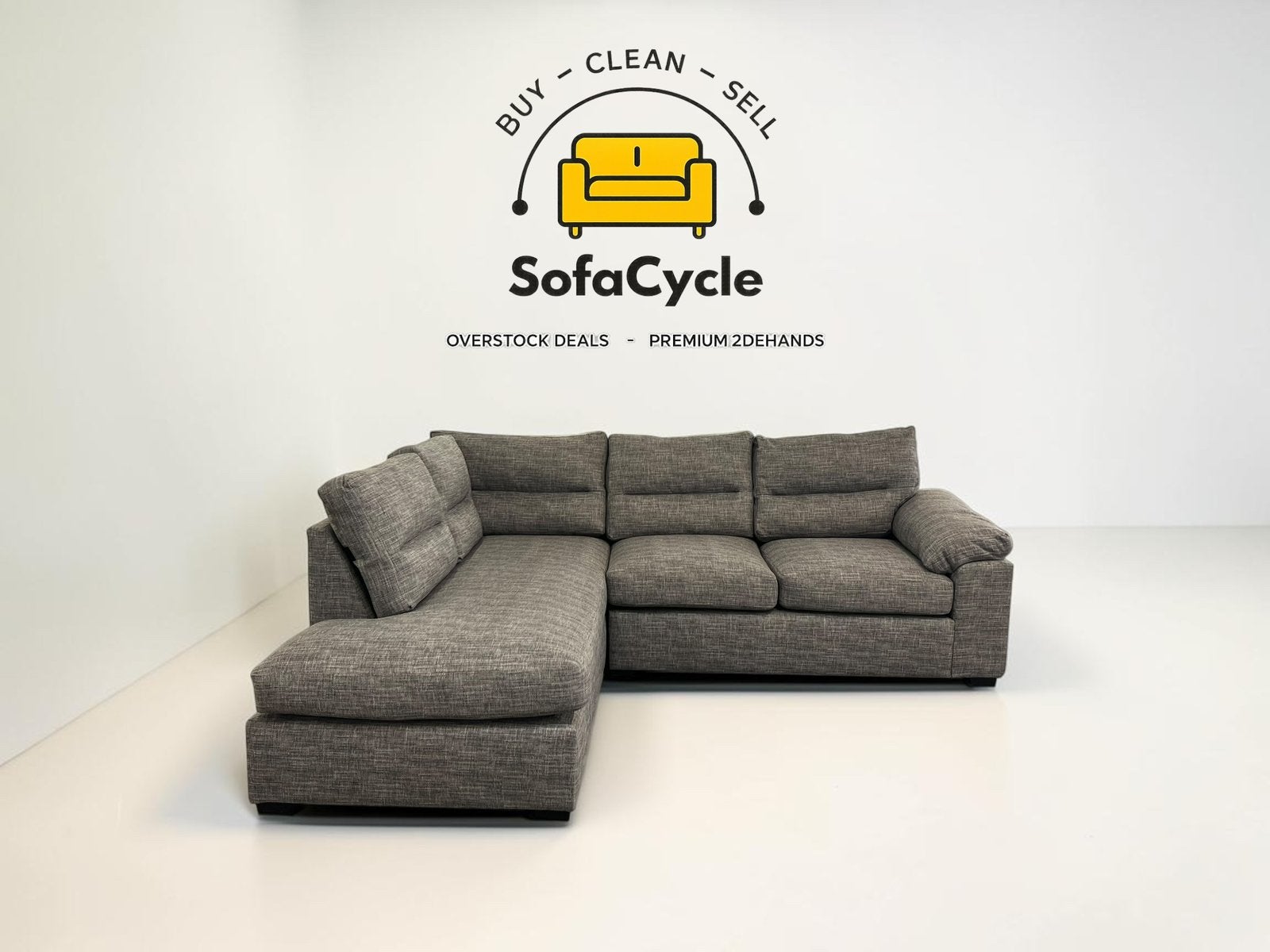 Chaise d'angle en tissu gris foncé, angle L — overstock, Neuf, Enlèvement ou Envoi, SofaCycle, Tissus