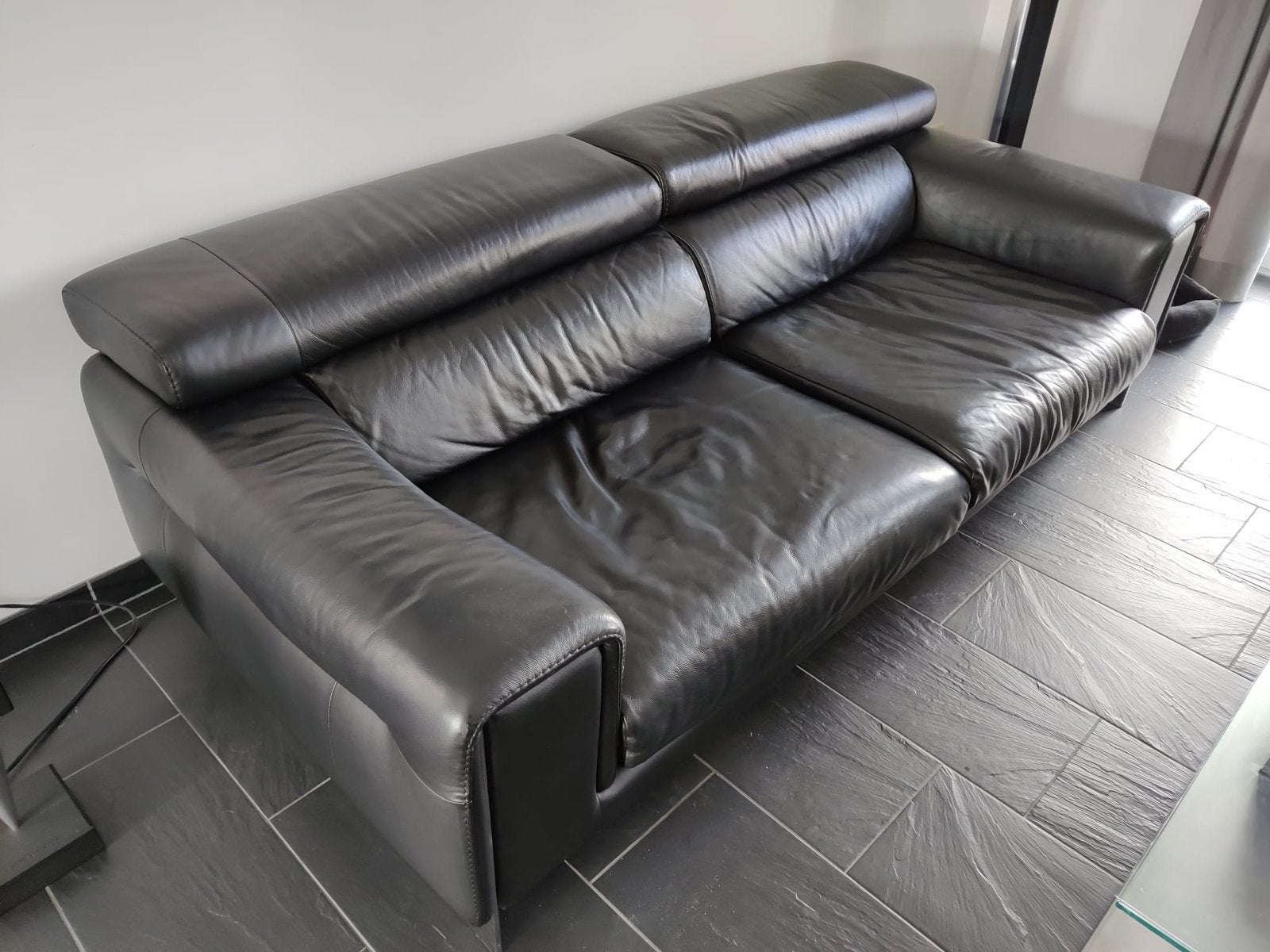 Natuzzi zetel - bank zwart leder, Enlèvement, Comme neuf, Cuir