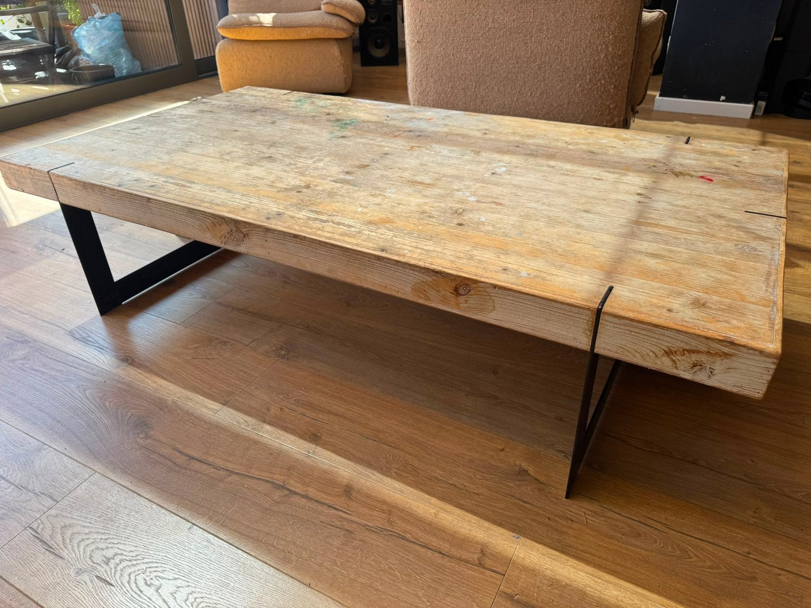 Table basse grand format, style industriel contemporain., Maison & Meubles, Tables | Tables de salon, Enlèvement, Comme neuf, Métal