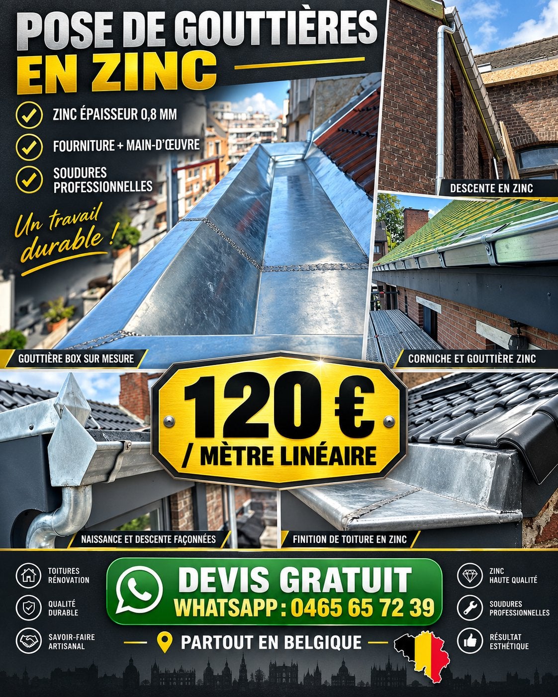 Couvreur Professionn Devis Gratuit 24h Appelez 0465 65 72 39, Bricolage & Construction, Tuiles & Revêtements de toit, Enlèvement ou Envoi