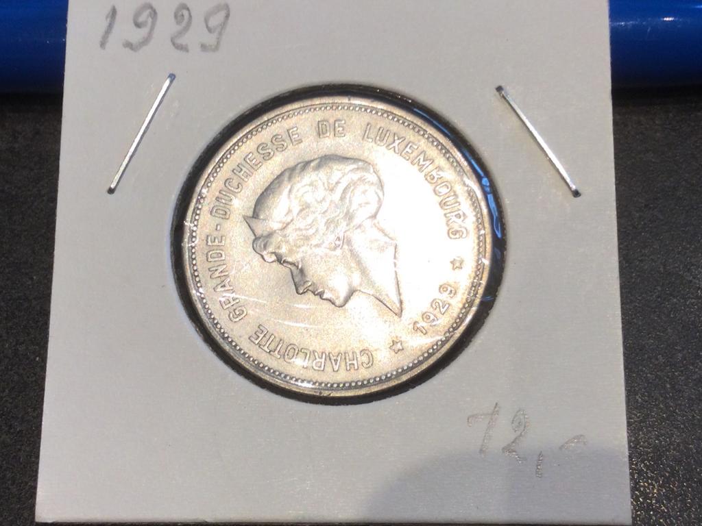 Luxembourg 5 francs 1929 argent, Enlèvement ou Envoi, Argent