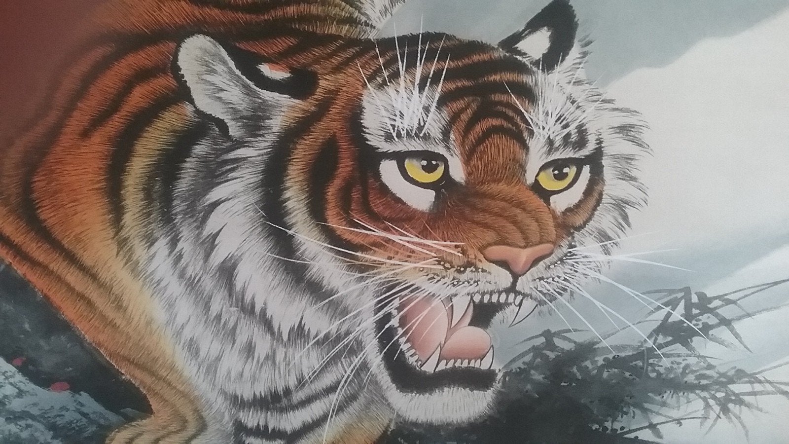 Tigre sur Kakémono, Enlèvement ou Envoi, Matériau naturel, À accrocher, 173 cm