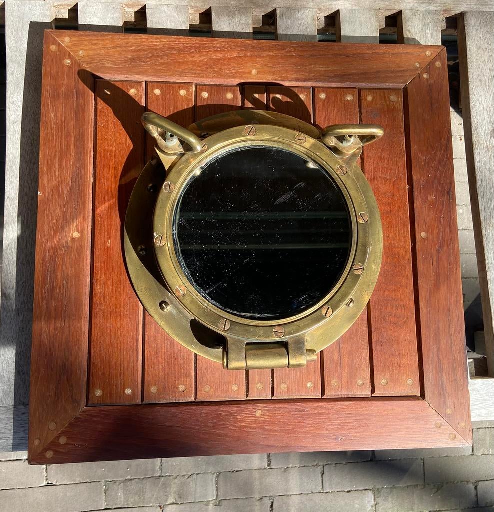 Oude patrijspoort spiegel, Antiek en Kunst, Ophalen, Vierkant, Minder dan 50 cm, Minder dan 100 cm