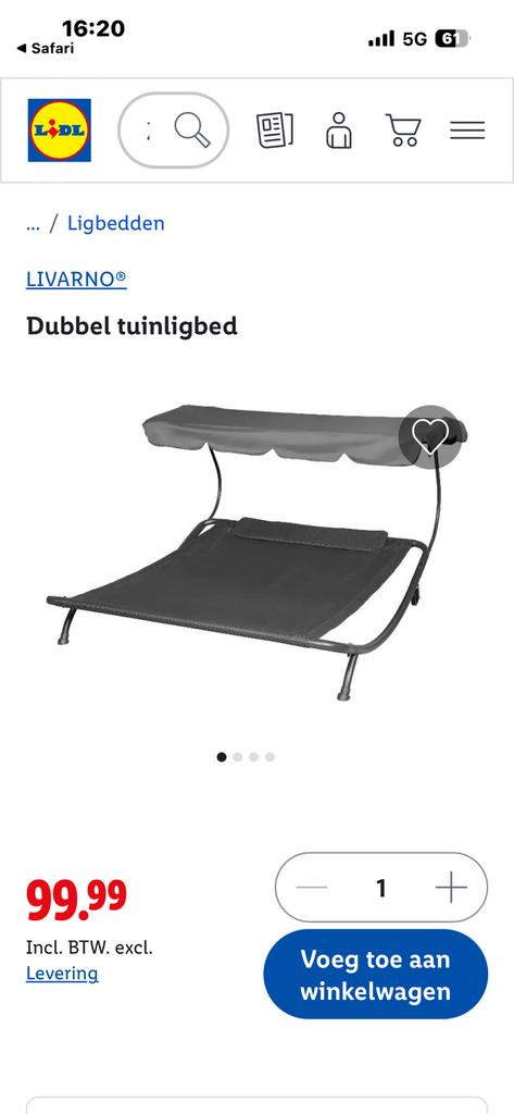 Lidl 2 persoons ligbed, Tuin en Terras, Ophalen, Zo goed als nieuw, Aluminium, Verrijdbaar