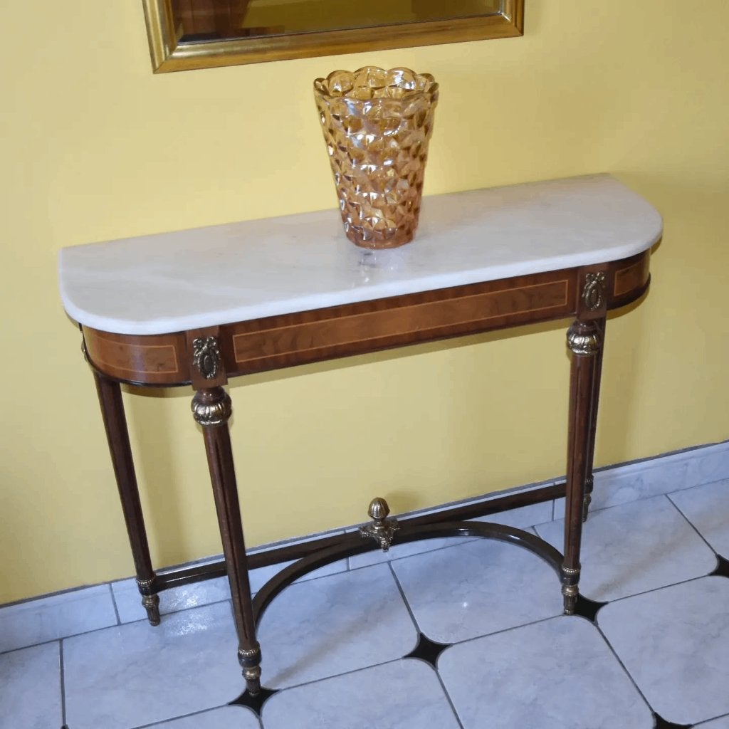 Console en noyer avec plateau en marbre, Enlèvement, Comme neuf, Autres matériaux, 60 cm ou plus