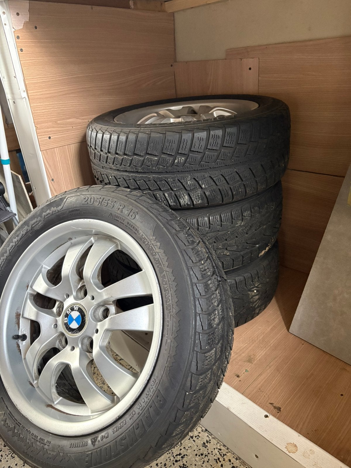 BMW velgen 16" met Blackstone winterbanden (4x) – 205/55 R16, Ophalen, Gebruikt, 16 inch, Band(en)