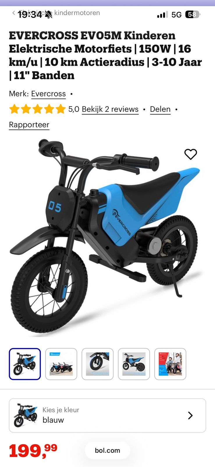 EVERCROSS EV05M Elektrische Motorfiets | 150W | 16 km/u, Ophalen