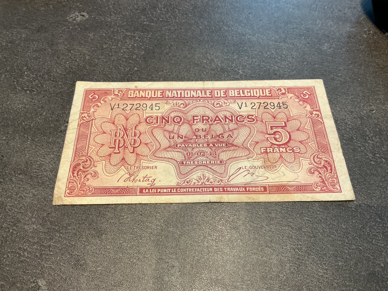 België 5 Frank 1943, Postzegels en Munten, Ophalen of Verzenden