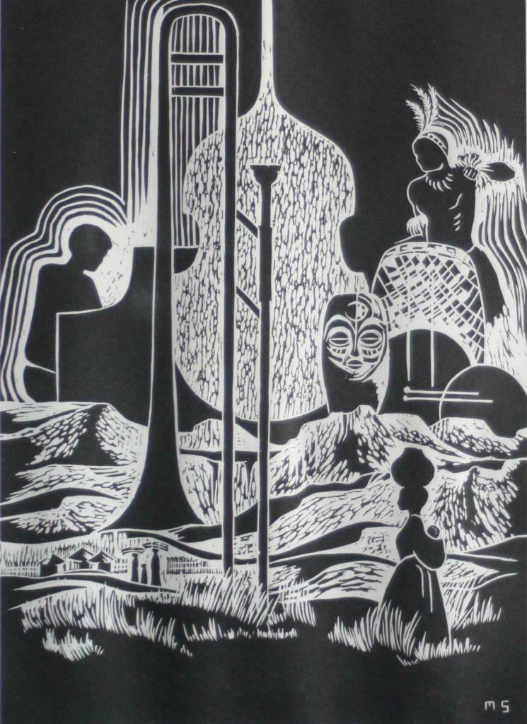 houtsnede M. Segers - African Jazz, Antiek en Kunst, Ophalen of Verzenden