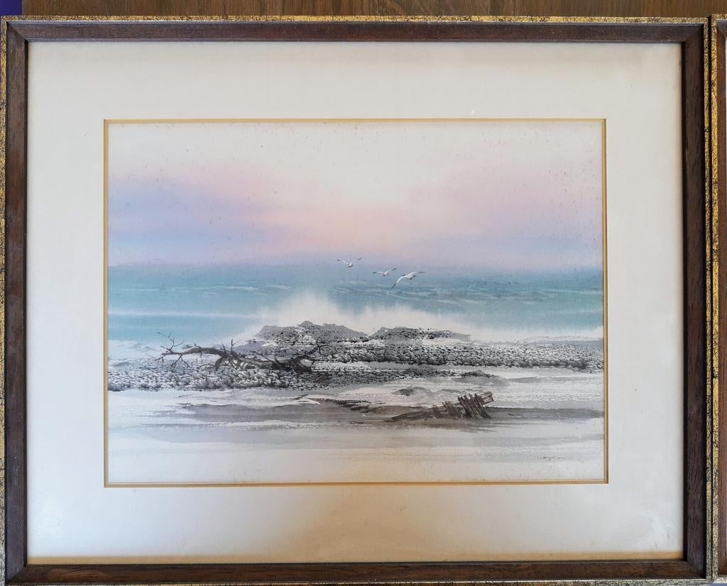 2 aquarellen zeezicht 37x27 cm., Antiek en Kunst, Ophalen of Verzenden
