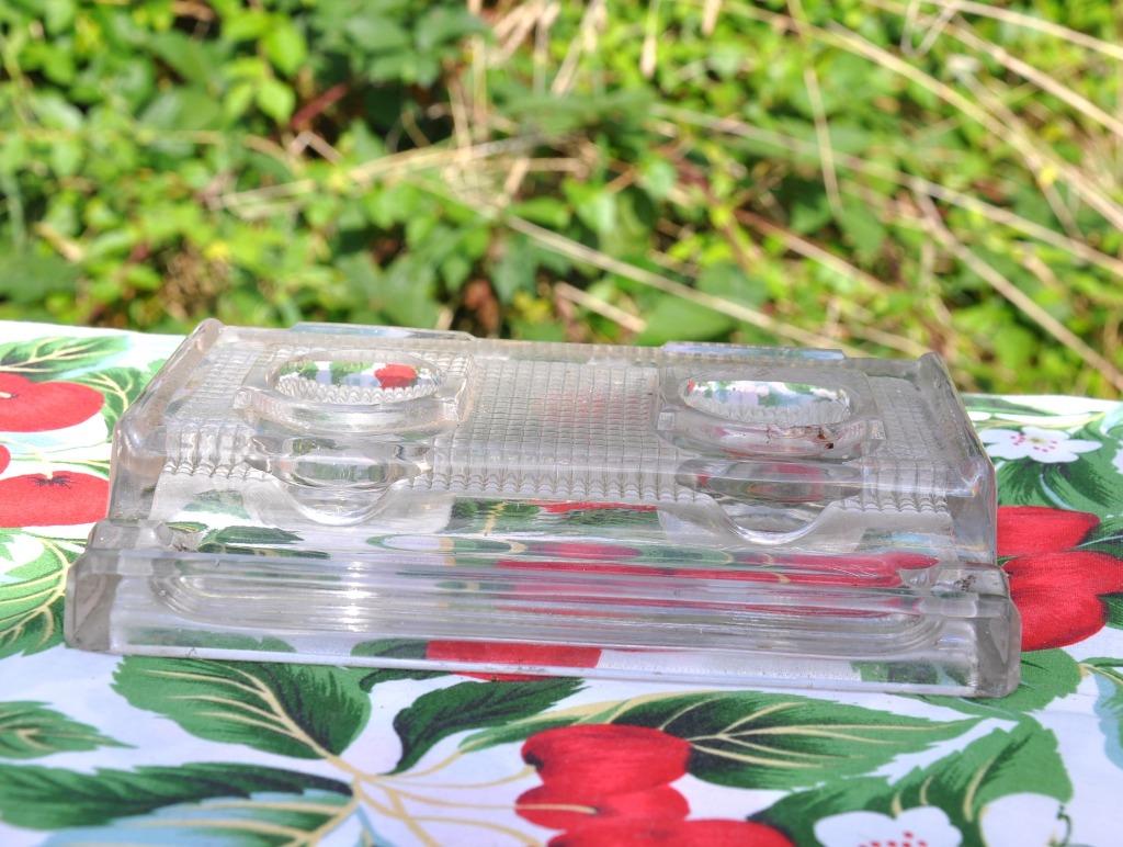 double encrier de bureau en verre, Ophalen of Verzenden