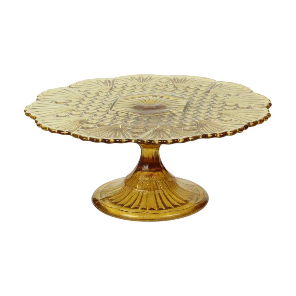 Vintage Art Deco Amber Taartplateau Schaal Persglas 30cm, Ophalen of Verzenden