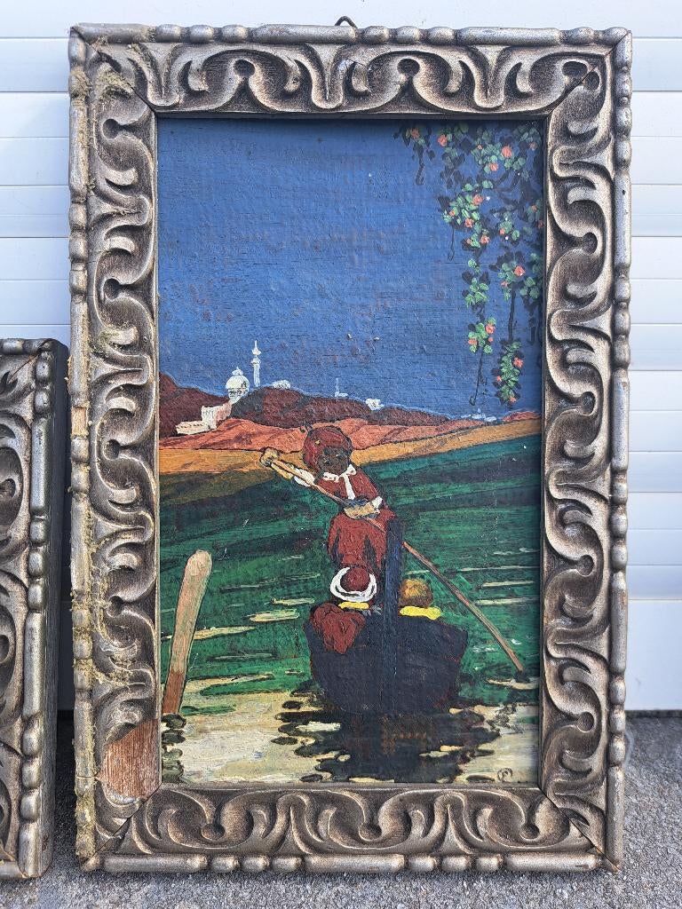 2 huile sur carton venise monograme emile gervais, Enlèvement ou Envoi
